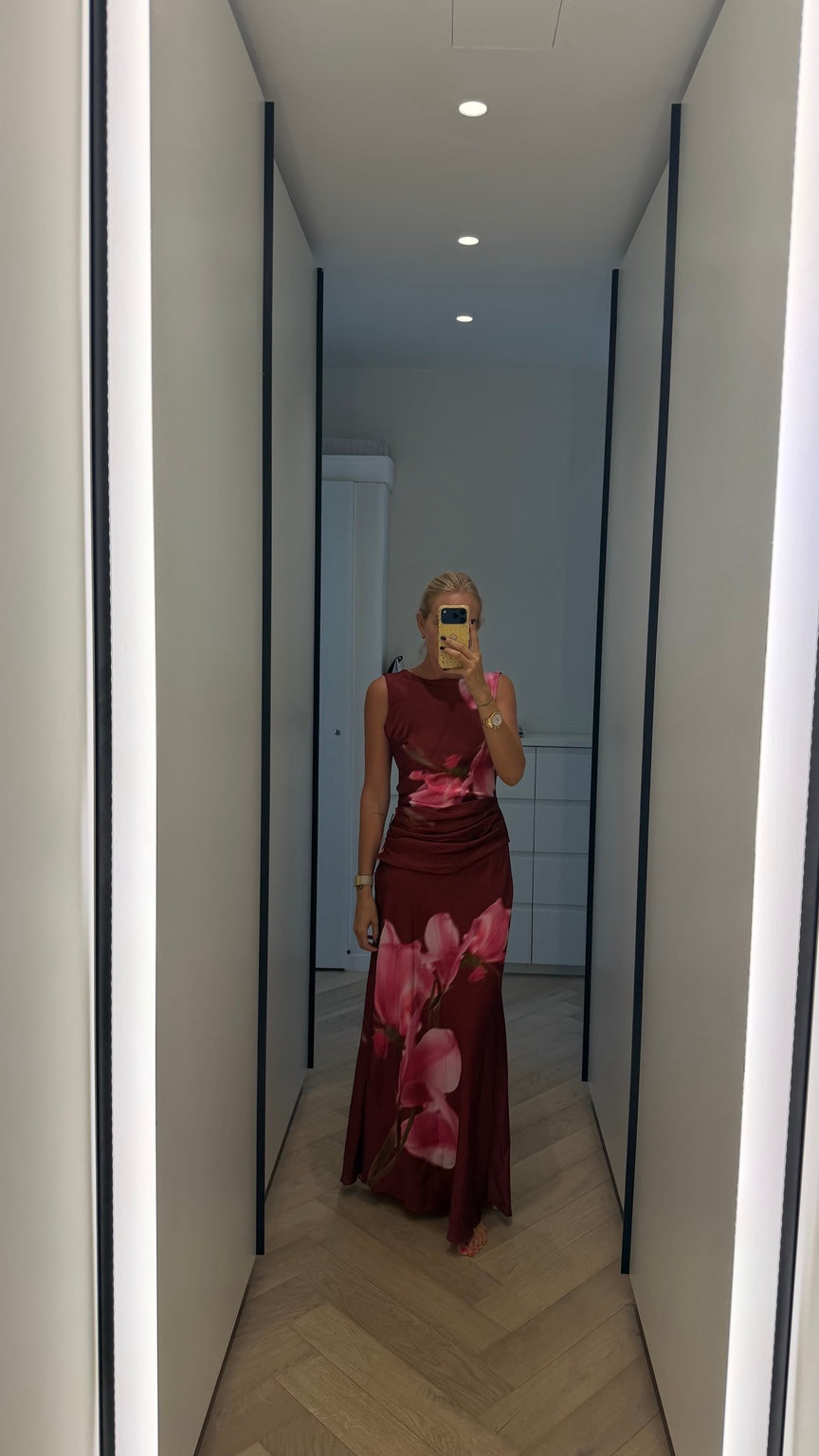 Dahlia Floral Maxi Dress Burgundy front