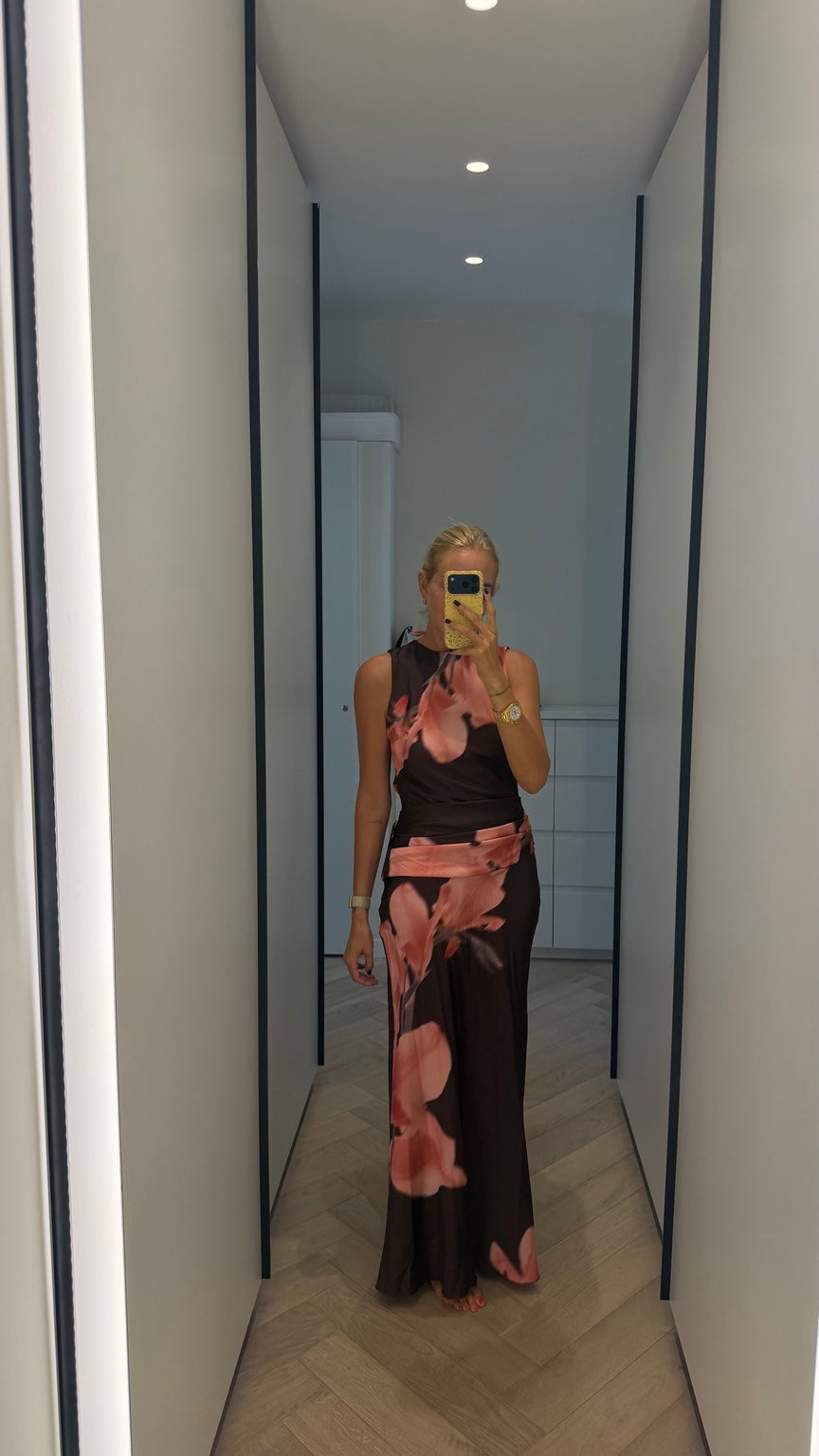 Dahlia Floral Maxi Dress Chocolate front