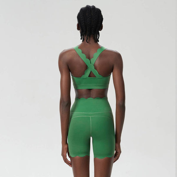 Women Yoga Set: Double Shoulder Bra + Fitness Sports Shorts: Dark Red / M