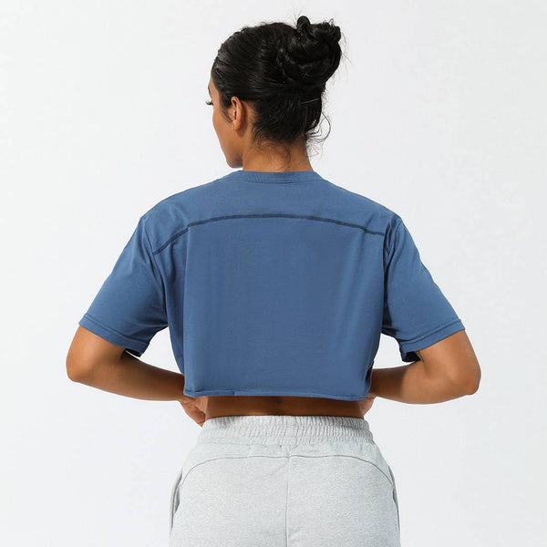 Women Loose Sport Crop Top T-Shirt: Gray / L