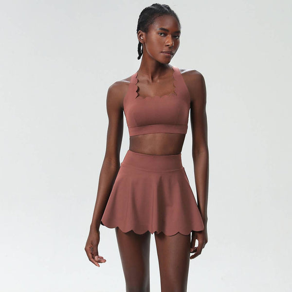 Women Seamless Quick-Dry Set Strappy Bra & A-Line Skirt: Green / L