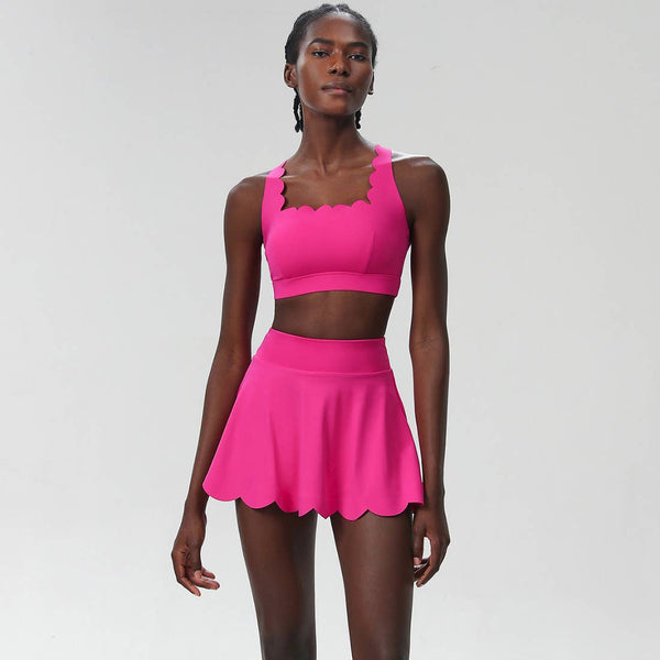 Women Seamless Quick-Dry Set Strappy Bra & A-Line Skirt: Green / L