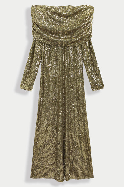 Draped sequin long dress PS9327: Mauve / M