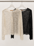 Estelle embellished sheer long-sleeve top in ivory and black