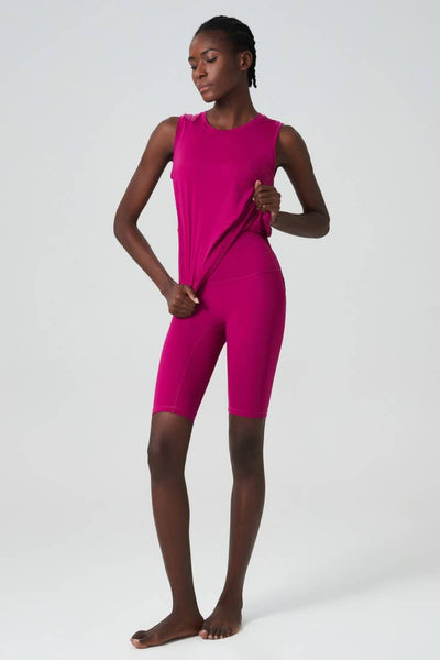 High Waist Yoga Sport Clothing Two Piece Set: Rose Red / L