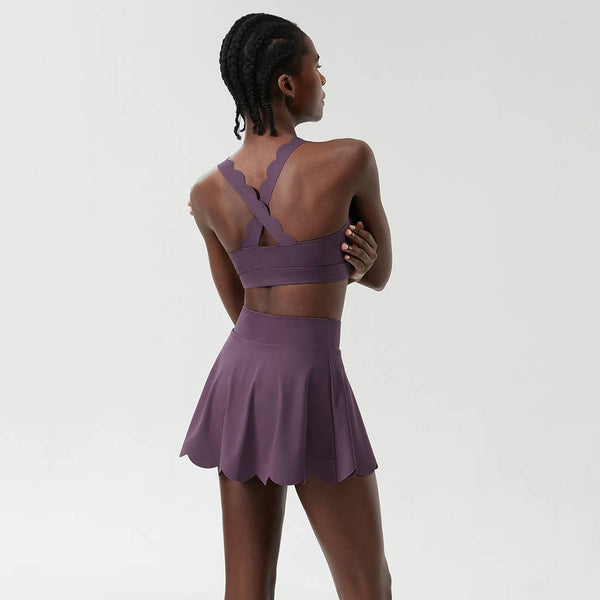 Women Seamless Quick-Dry Set Strappy Bra & A-Line Skirt: Black / S