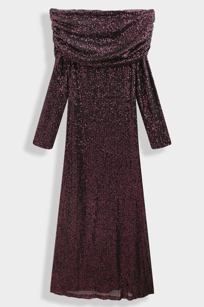 Draped sequin long dress PS9327: Argent / L