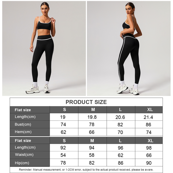 Women Contrast Color Sport Bra with Yoga Leggings 2pcs Set: Black / M