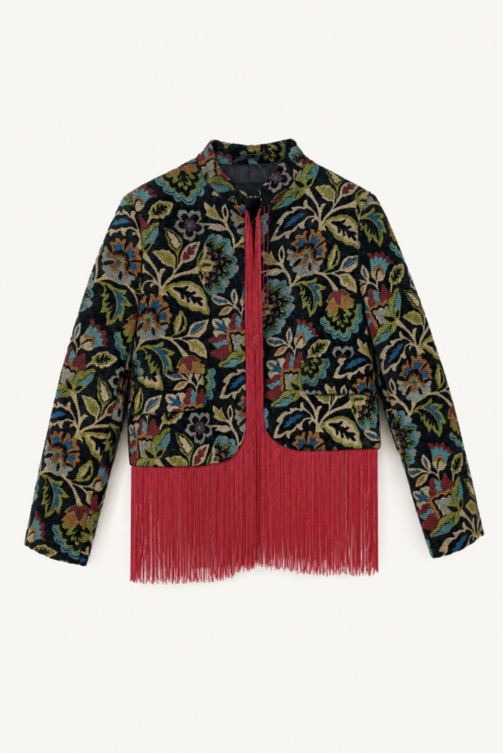 Floral tapestry fringe jacket product view