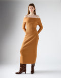 Tan Bardot knitted maxi dress – view 1