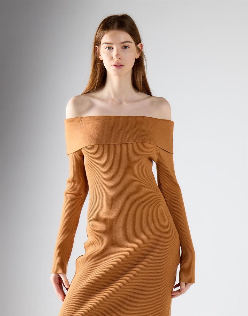 Tan Bardot knitted maxi dress – view 4