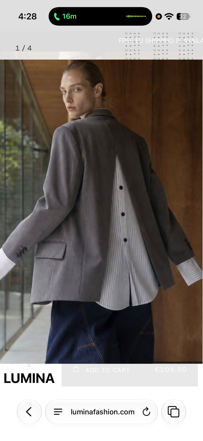 Grey layered blazer back view
