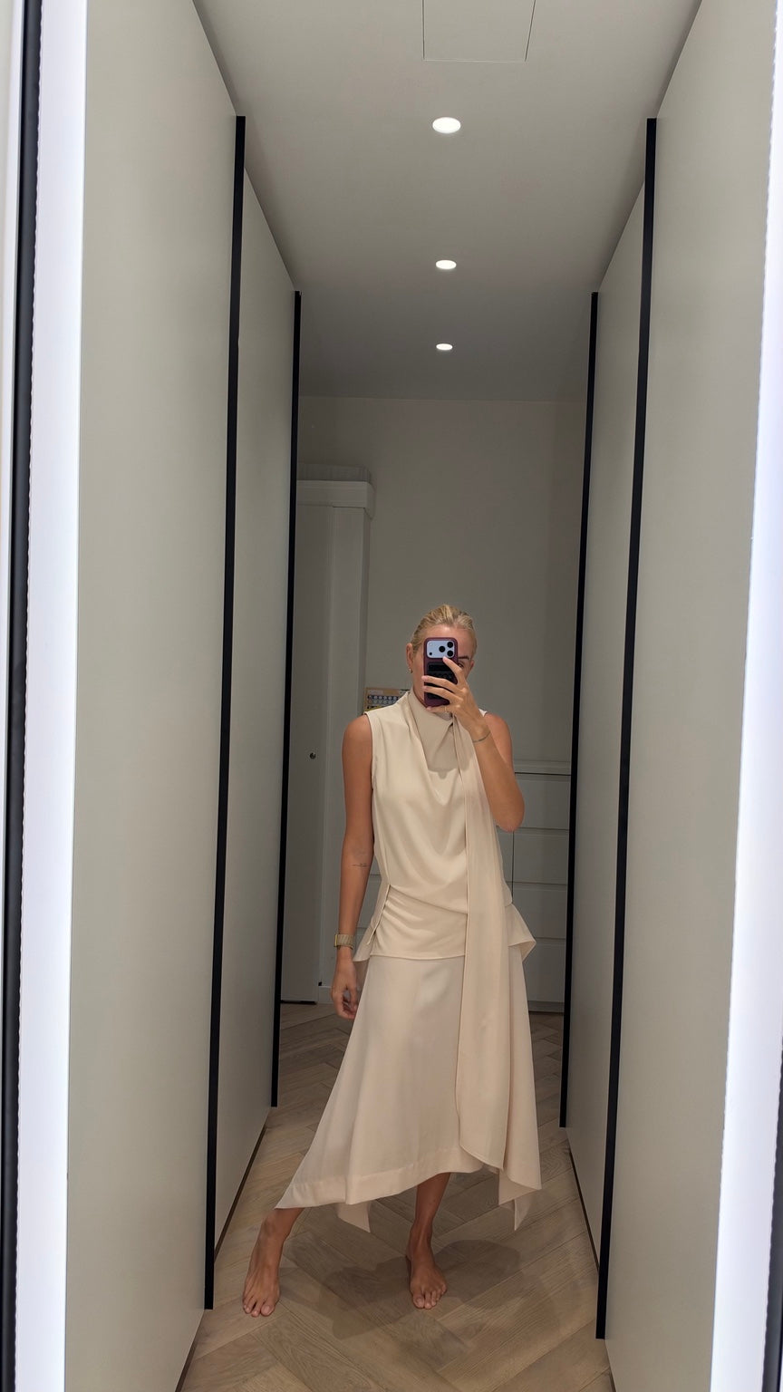 Ivory draped set, front view