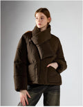 Deep khaki scarf detail padded jacket front view