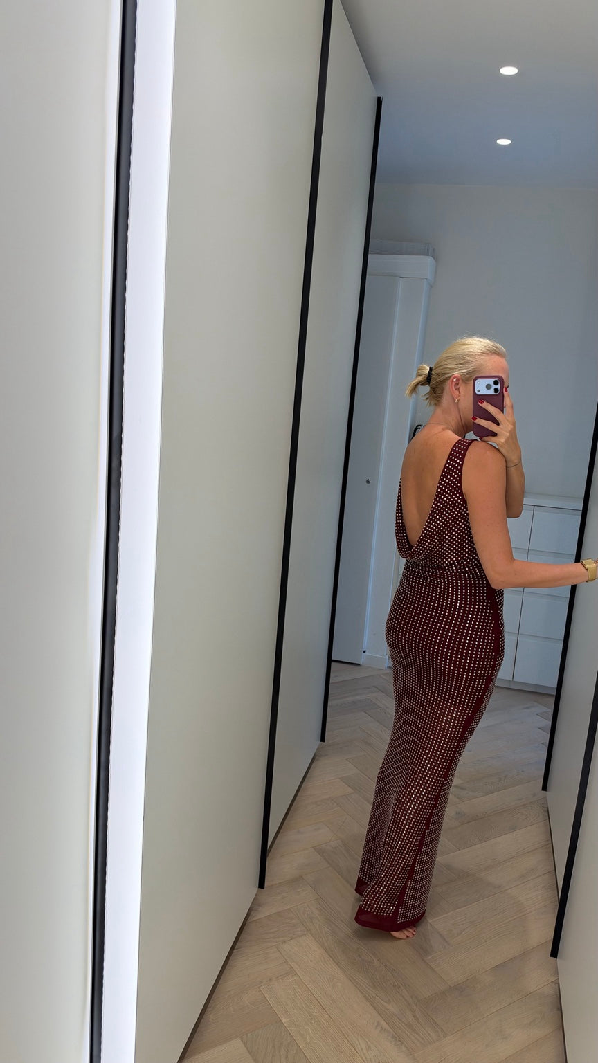 Merlot Studded Maxi Dress back