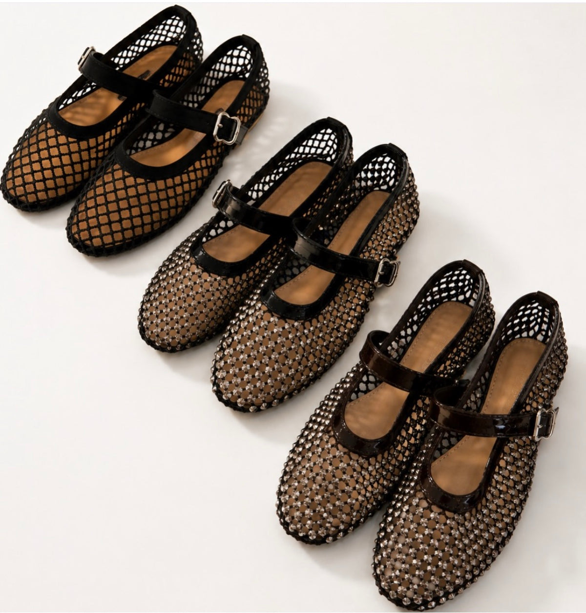 Mesh Mary Jane flats in three colors