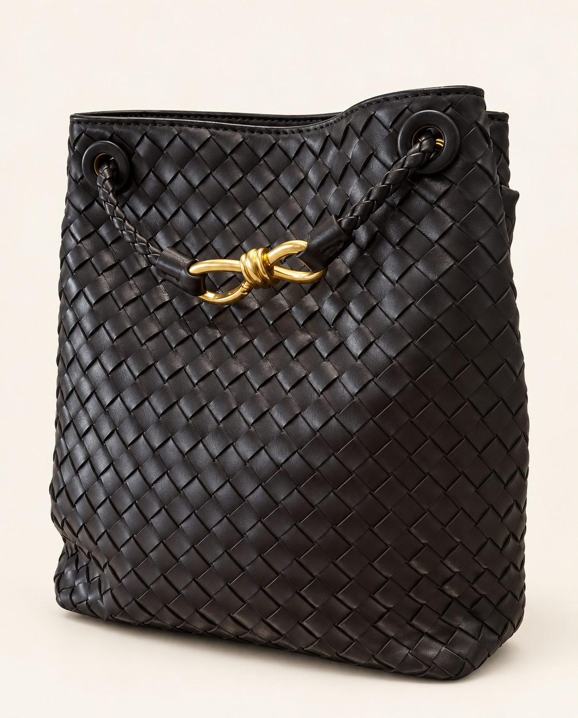 Black Noelle woven tote with gold-tone detail