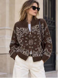 Paisley Zip-Up Knit Cardigan